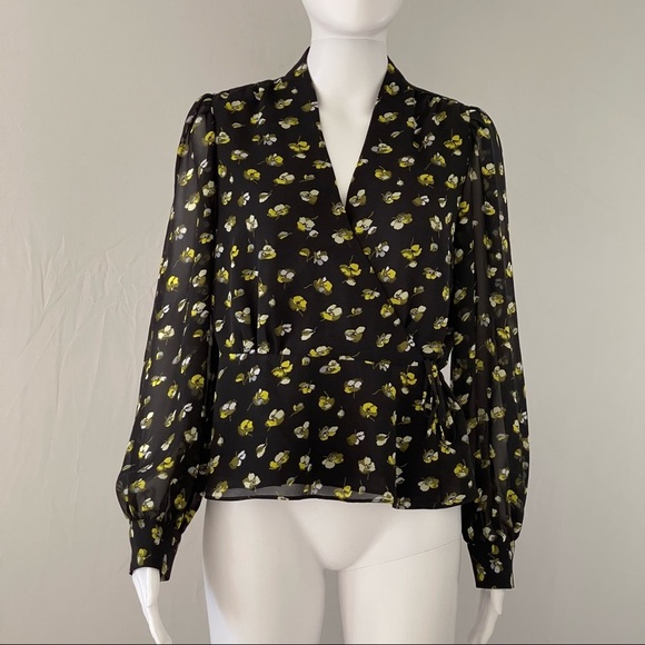 Banana Republic Long Sleeve Tie Wrap Top Georgette Simple Confetti Petals size S - Picture 1 of 12